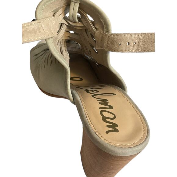 Sam Edelman Holly Leather Booties Light Greenish Beige Block Heel Ankle Size 7.5 - Picture 14 of 16